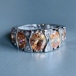 Champagne Cubic Zirconia Filigree Sterling Silver Band Ring